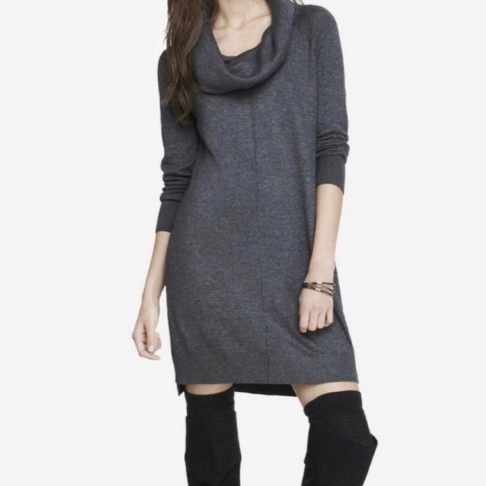 Grey marl cowl neck sweater dress from Express.